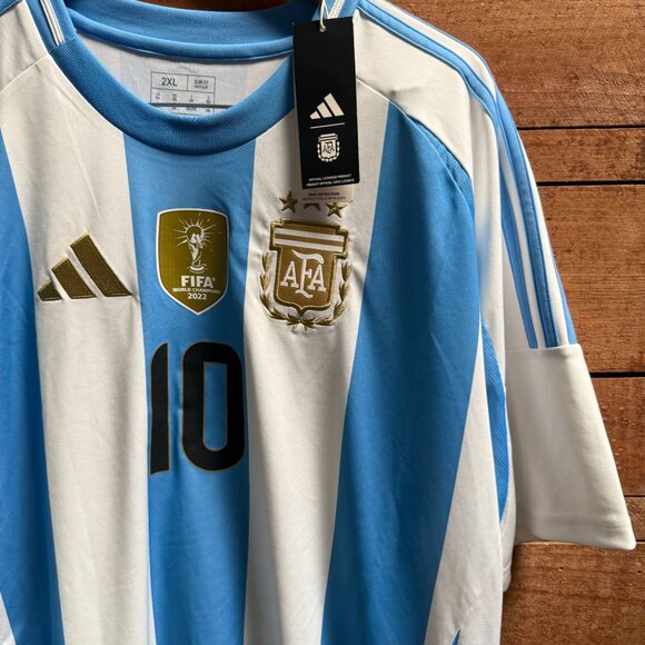 Adidas Argentina Soccer Jersey Mens 2XL Striped Messi #10 World Cup 2022 NEW - Picture 5 of 15